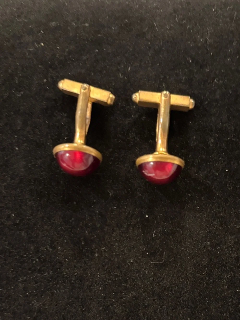 Gold-Tone Red Stone Cufflinks - Men Accessories-Vintage